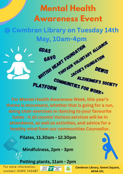 Mental Health and Exercise Event - Cwmbran Library 14th May
