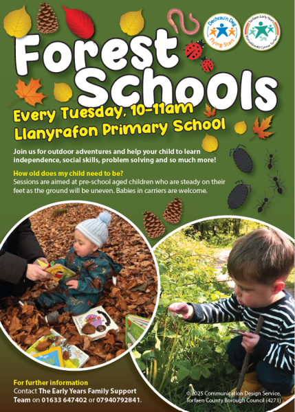 New Forest Schools venue in Llanyrafon Primary School Cwmbran. Starting on: Tuesday 29th April 2025